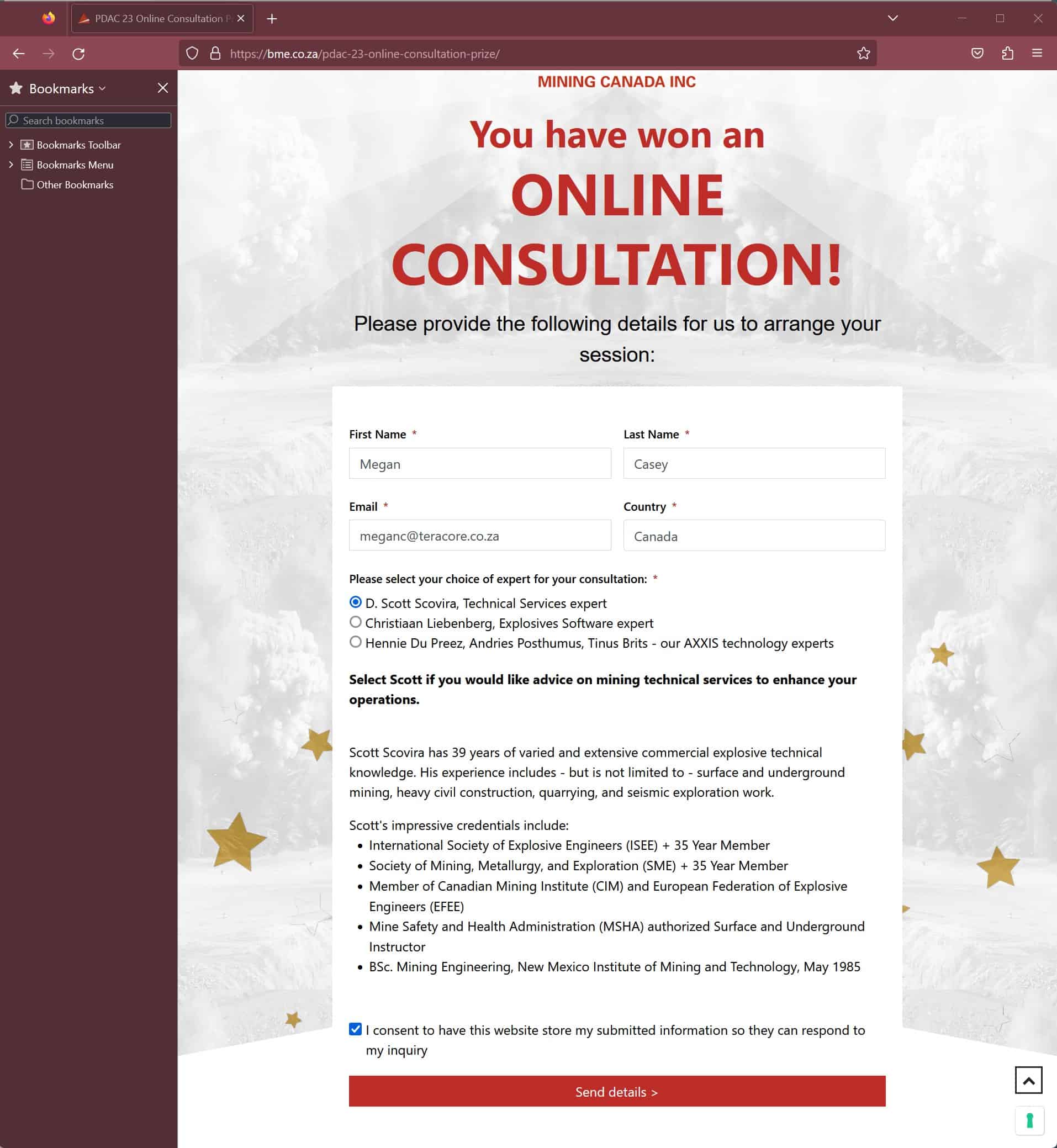 PDAC Scratch and Win Online Consultation Form BME